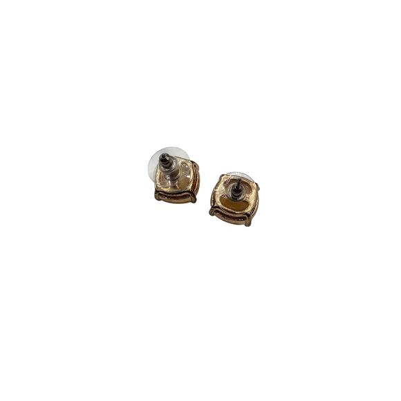 Vintage Y2K Square Stud Earrings Glass Translucent Stones Yellow - Picture 3 of 3
